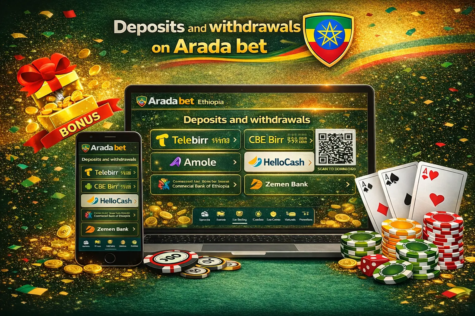 Deposits and withdrawals on Arada bet official website