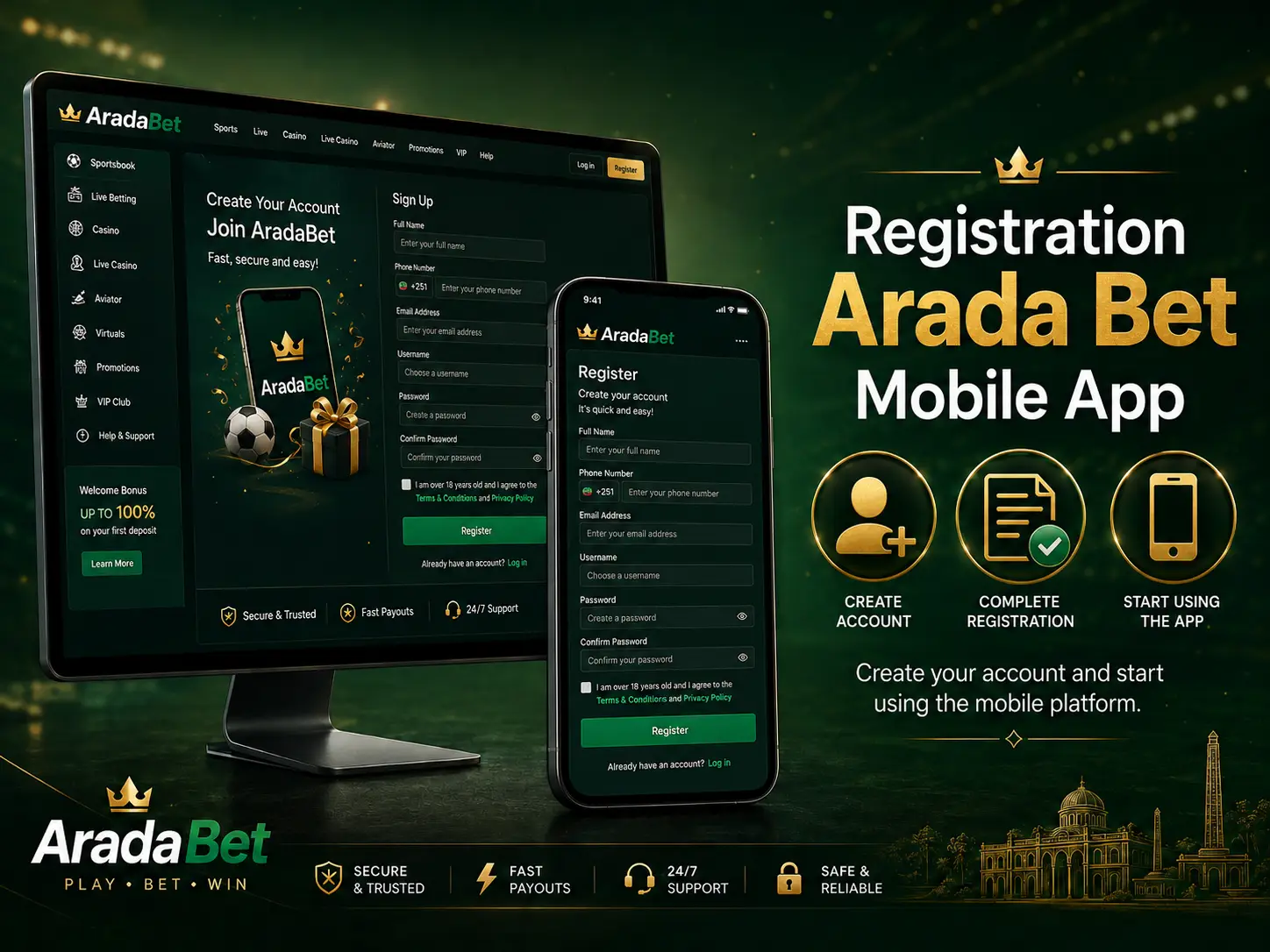 Registration Through the Arada Bet Mobile App